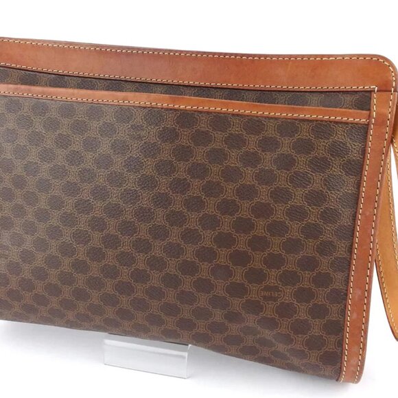 CELINE clutch bag macadam beige PVC ?~ leather Authentic used T17588 - Picture 2 of 9